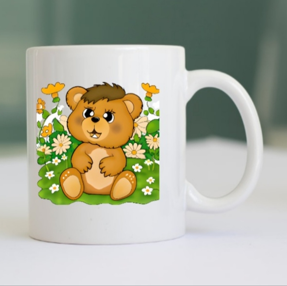 11 oz. Homemade bear coffee, tea mug. Designed by Shea Cheri.